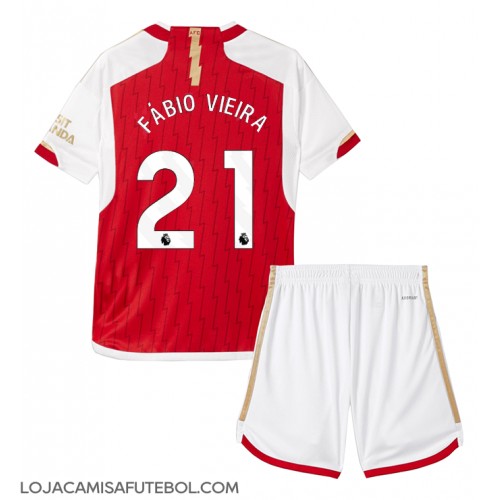 Camisa de Futebol Arsenal Fabio Vieira #21 Equipamento Principal Infantil 2023-24 Manga Curta (+ Calças curtas)